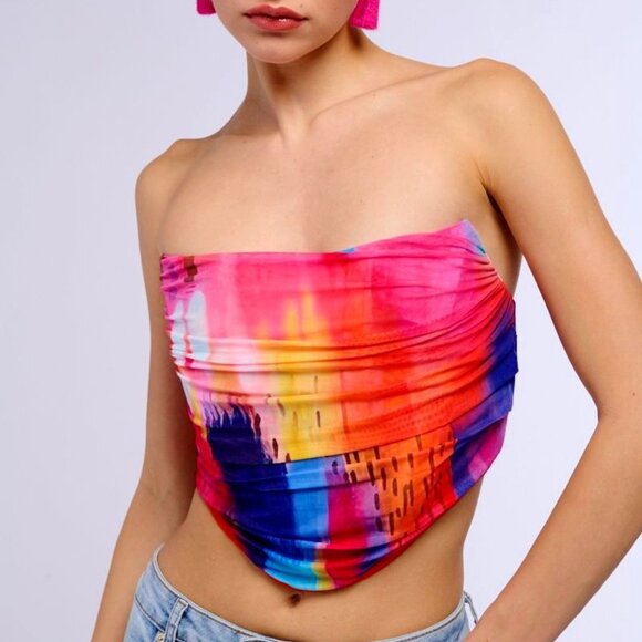 Callie Lives Tops - Stasia Watercolor Ruched & Pleated Rear Zip Corset Top XS S M L XL 1X